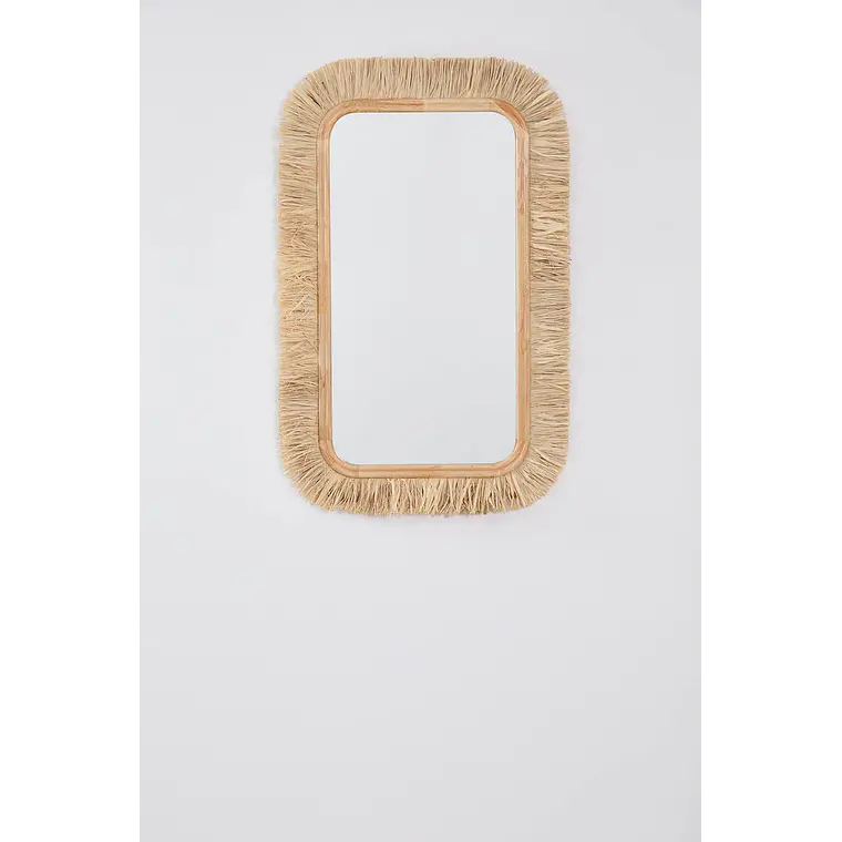 Espejo de pared rectangular 65x105 cm en madera de roble y rafia Dara 1