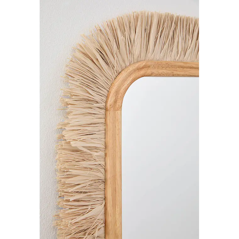 Espejo de pared rectangular 65x105 cm en madera de roble y rafia Dara 3