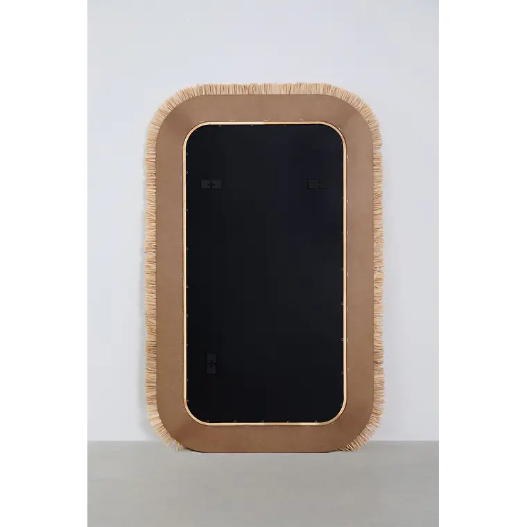 Espejo de pared rectangular 65x105 cm en madera de roble y rafia Dara 4