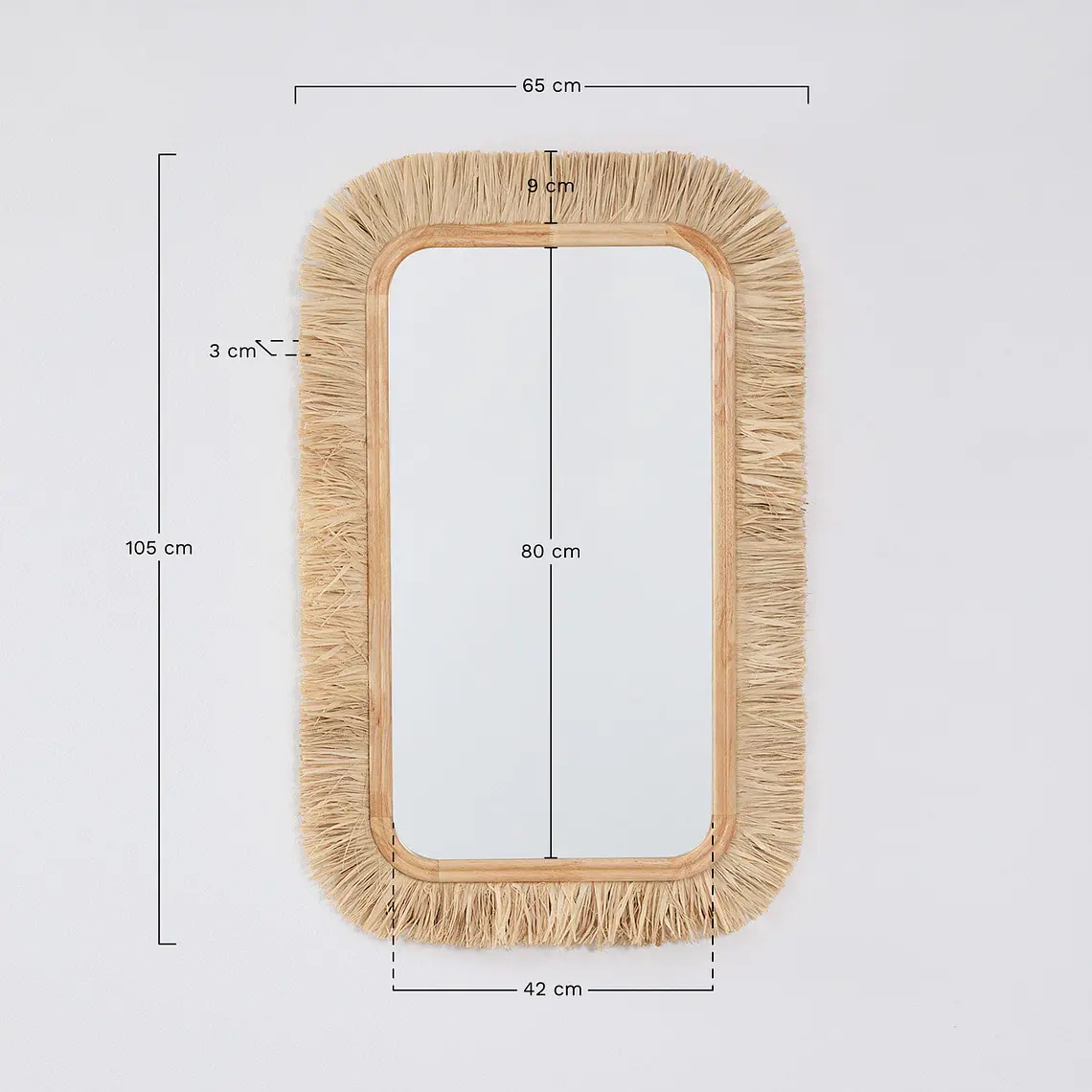 Espejo de pared rectangular 65x105 cm en madera de roble y rafia Dara 6