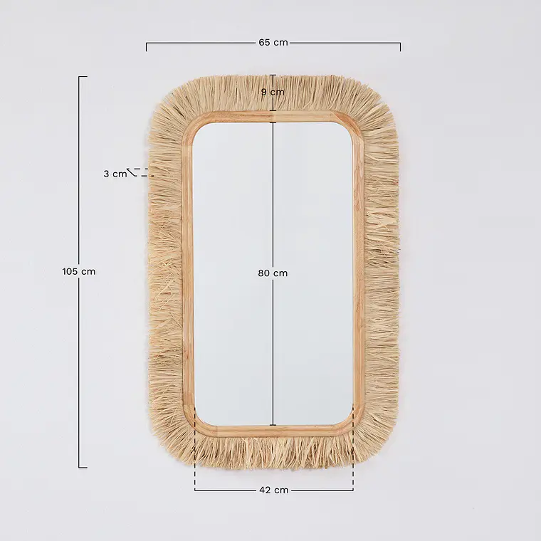 Espejo de pared rectangular 65x105 cm en madera de roble y rafia Dara 6