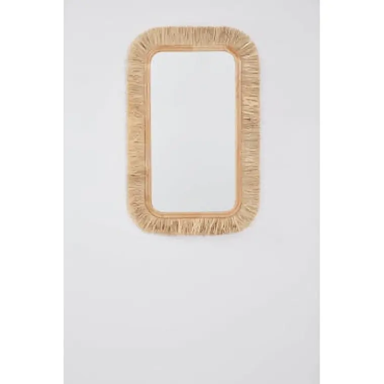 Espejo de pared rectangular 65x105 cm en madera de roble y rafia Dara 7