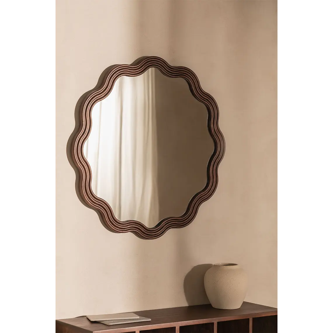 Espejo de pared redondo Ø80 cm en madera de roble Xira 1