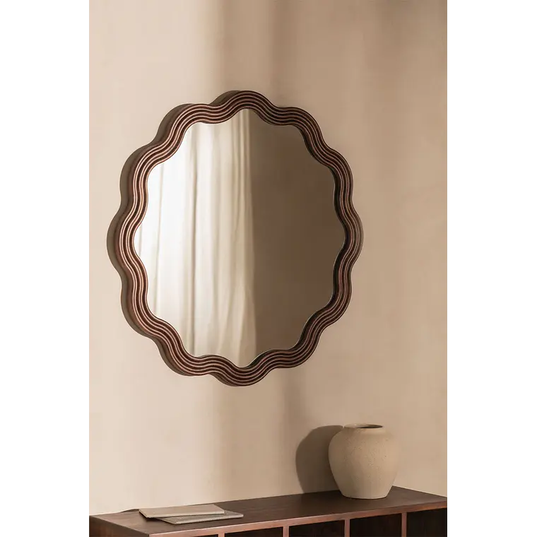 Espejo de pared redondo Ø80 cm en madera de roble Xira 2