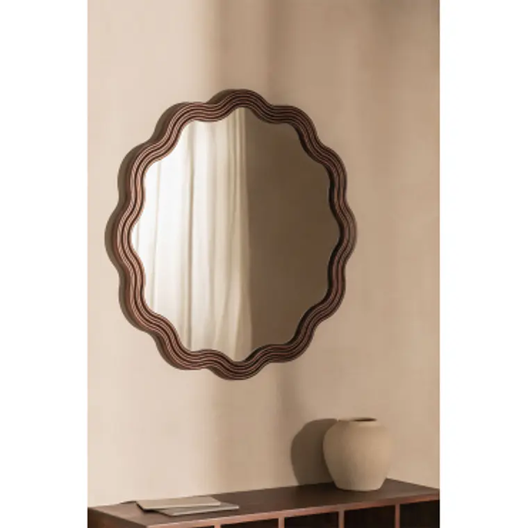 Espejo de pared redondo Ø80 cm en madera de roble Xira 9