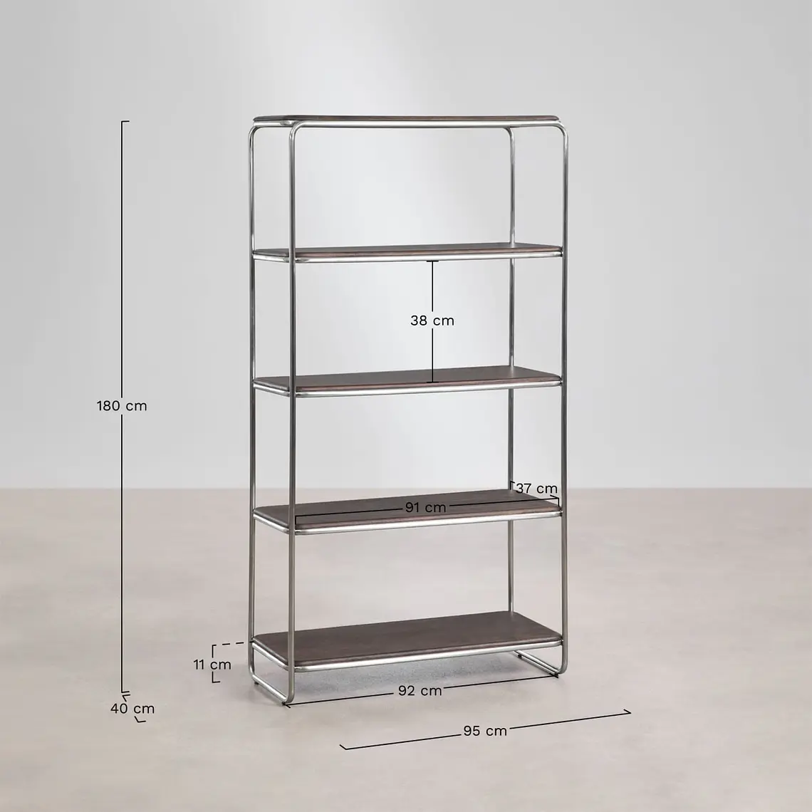 Estantería 180 cm en acacia y acero inoxidable Varen 10
