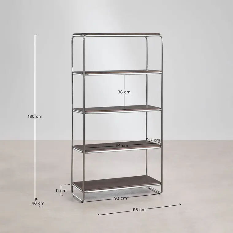 Estantería 180 cm en acacia y acero inoxidable Varen 10