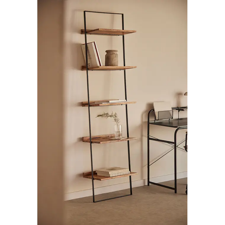 Estantería de pared 50x200 cm en madera de mango y metal 2