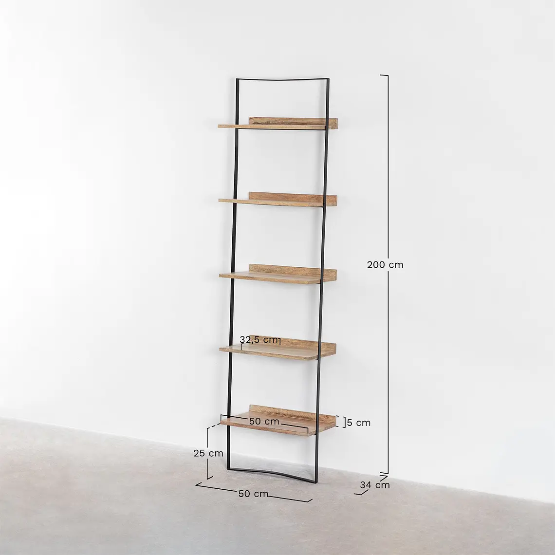 Estantería de pared 50x200 cm en madera de mango y metal 8