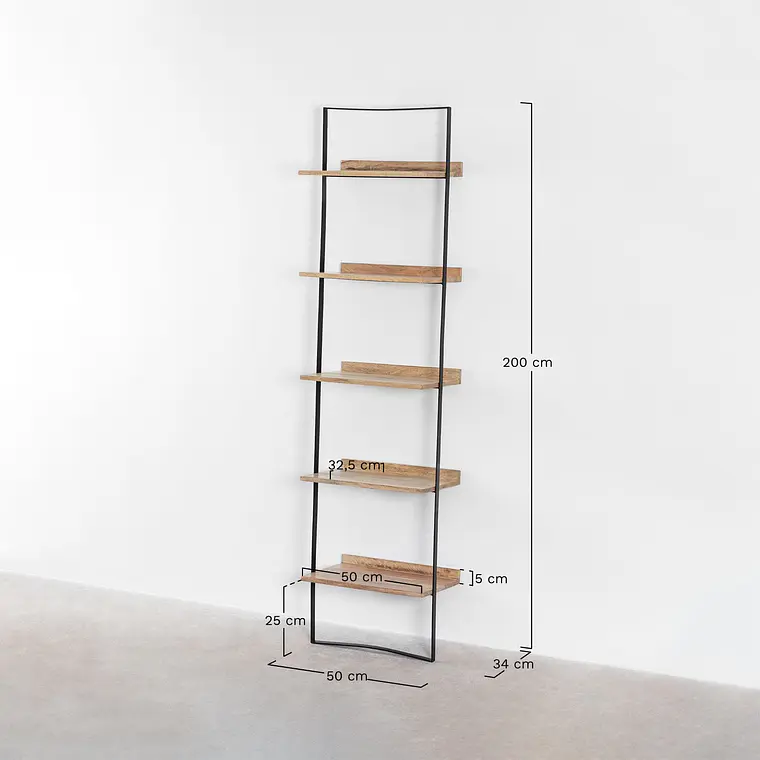 Estantería de pared 50x200 cm en madera de mango y metal 8