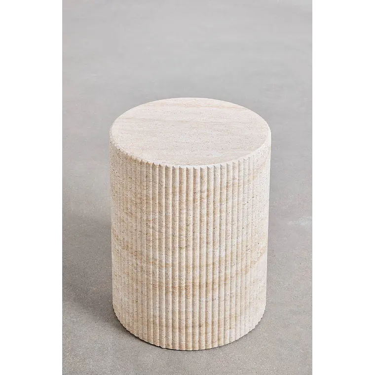 Mesa auxiliar para jardín redonda Ø40 cm en cemento look travertino Morina 5