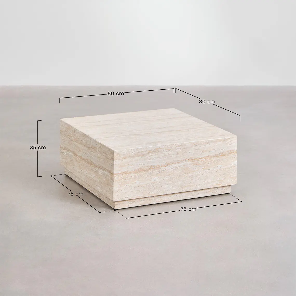 Mesa de centro para jardín cuadrada 80x80 cm en cemento look travertino Sarina 8