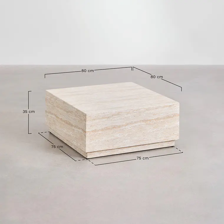 Mesa de centro para jardín cuadrada 80x80 cm en cemento look travertino Sarina 8