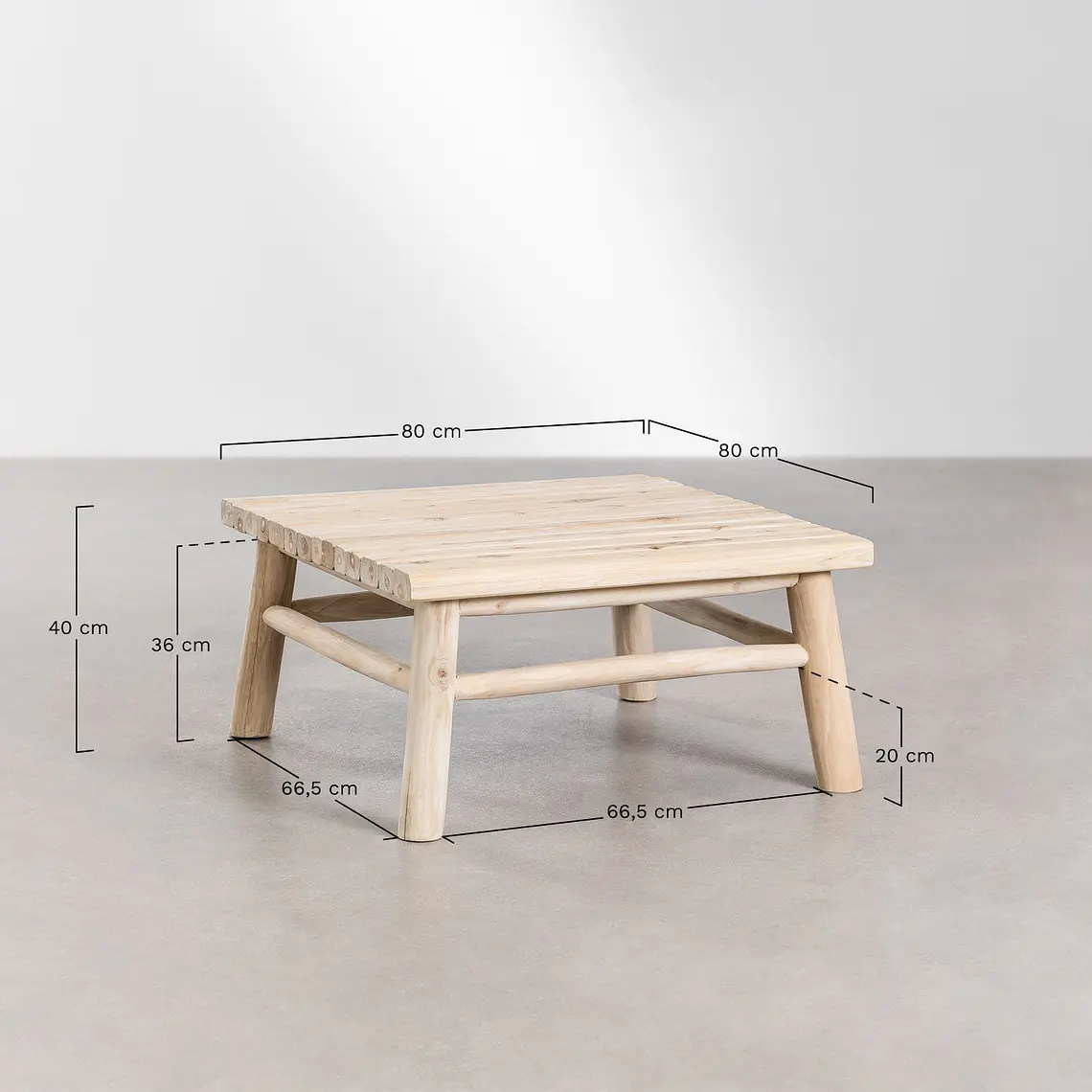 Mesa de centro para jardín cuadrada 80x80 cm en madera de teca Fioria 7