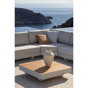Mesa de centro para jardín cuadrada 90x90 cm en aluminio y madera de teca Gavena