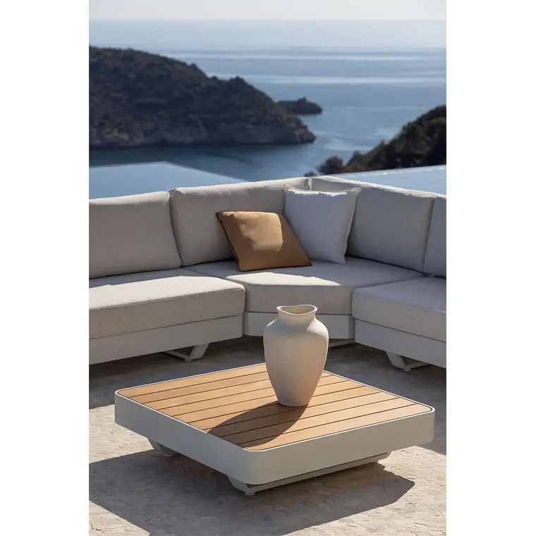 Mesa de centro para jardín cuadrada 90x90 cm en aluminio y madera de teca Gavena 1