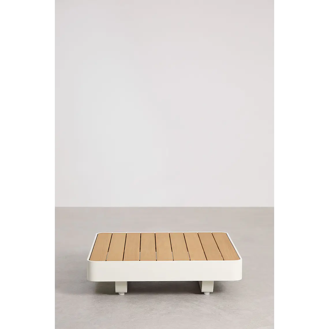 Mesa de centro para jardín cuadrada 90x90 cm en aluminio y madera de teca Gavena 5