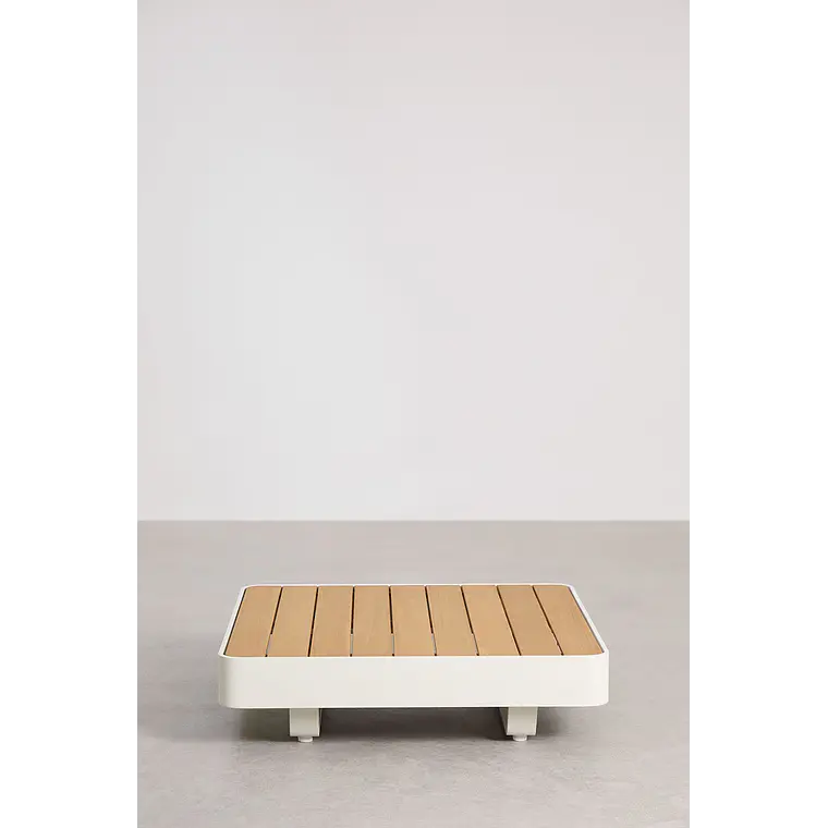 Mesa de centro para jardín cuadrada 90x90 cm en aluminio y madera de teca Gavena 5
