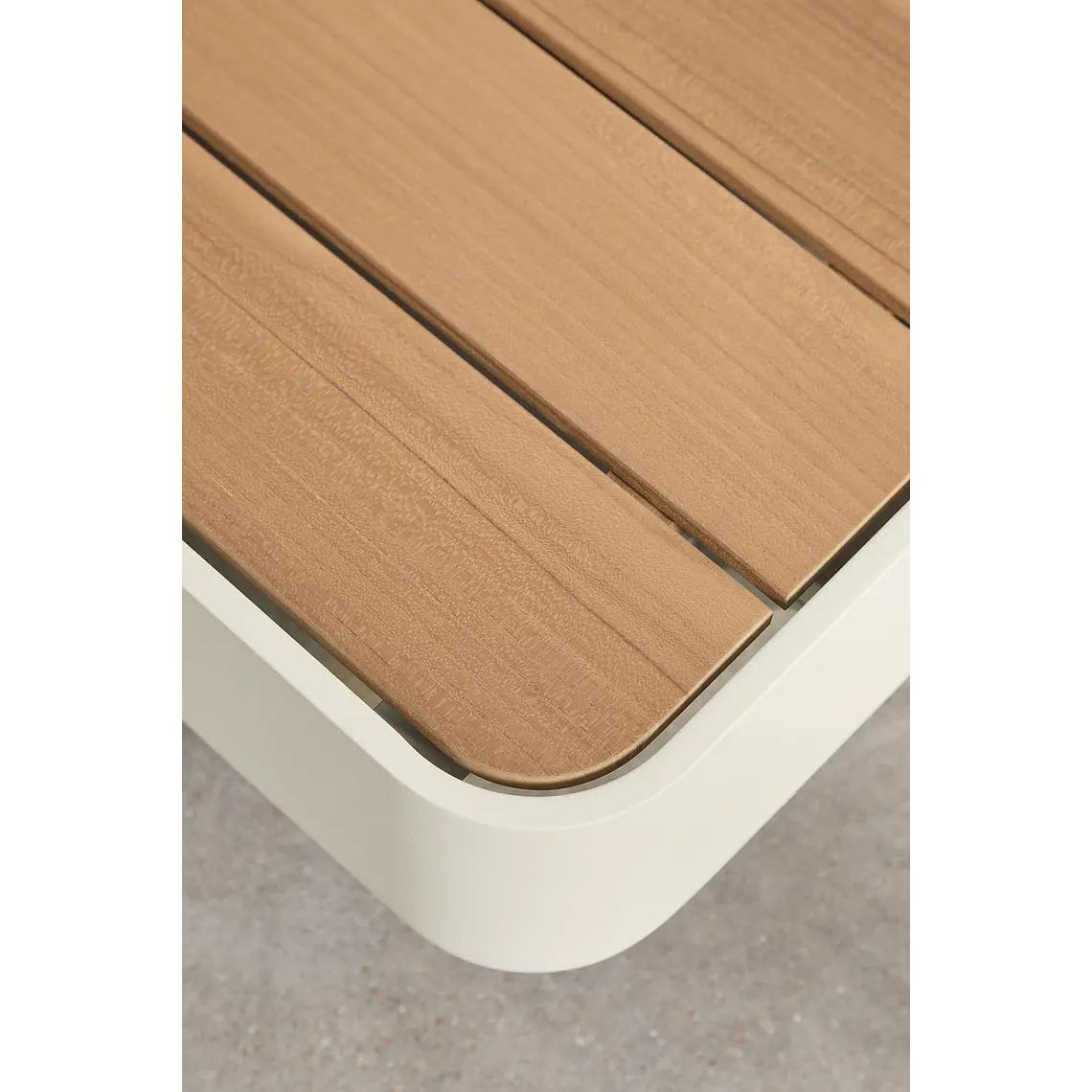 Mesa de centro para jardín cuadrada 90x90 cm en aluminio y madera de teca Gavena 7