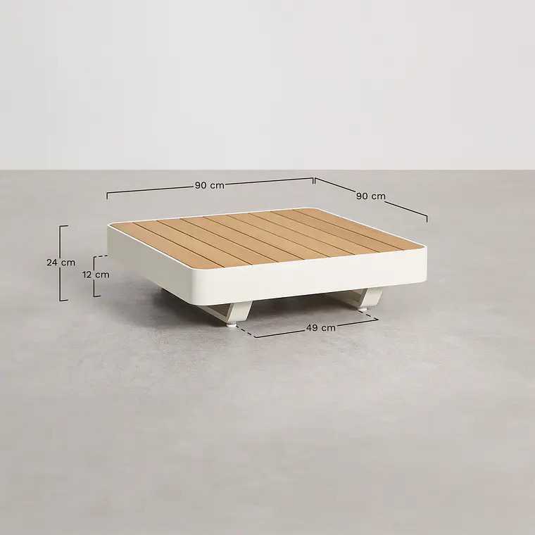 Mesa de centro para jardín cuadrada 90x90 cm en aluminio y madera de teca Gavena 10