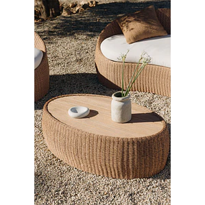 Mesa de centro para jardín ovalada 105x60 cm en madera de acacia y ratán sintético Gareva
