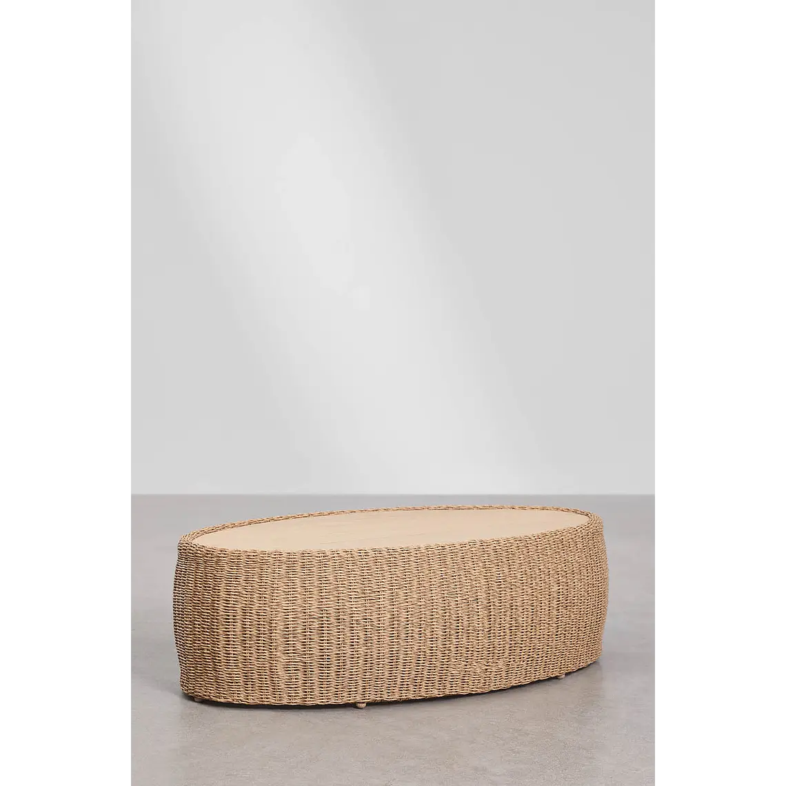 Mesa de centro para jardín ovalada 105x60 cm en madera de acacia y ratán sintético Gareva 4