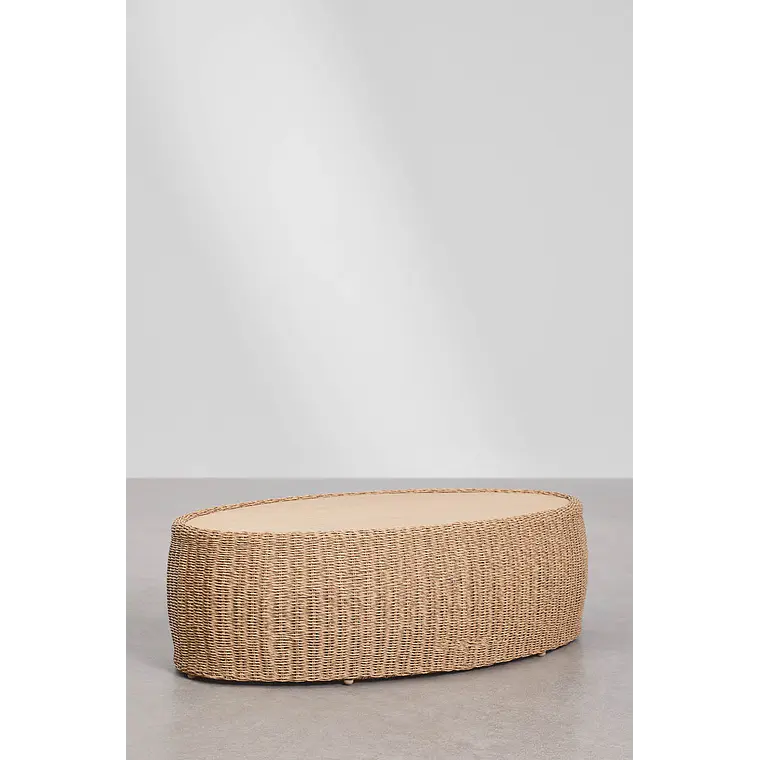 Mesa de centro para jardín ovalada 105x60 cm en madera de acacia y ratán sintético Gareva 4
