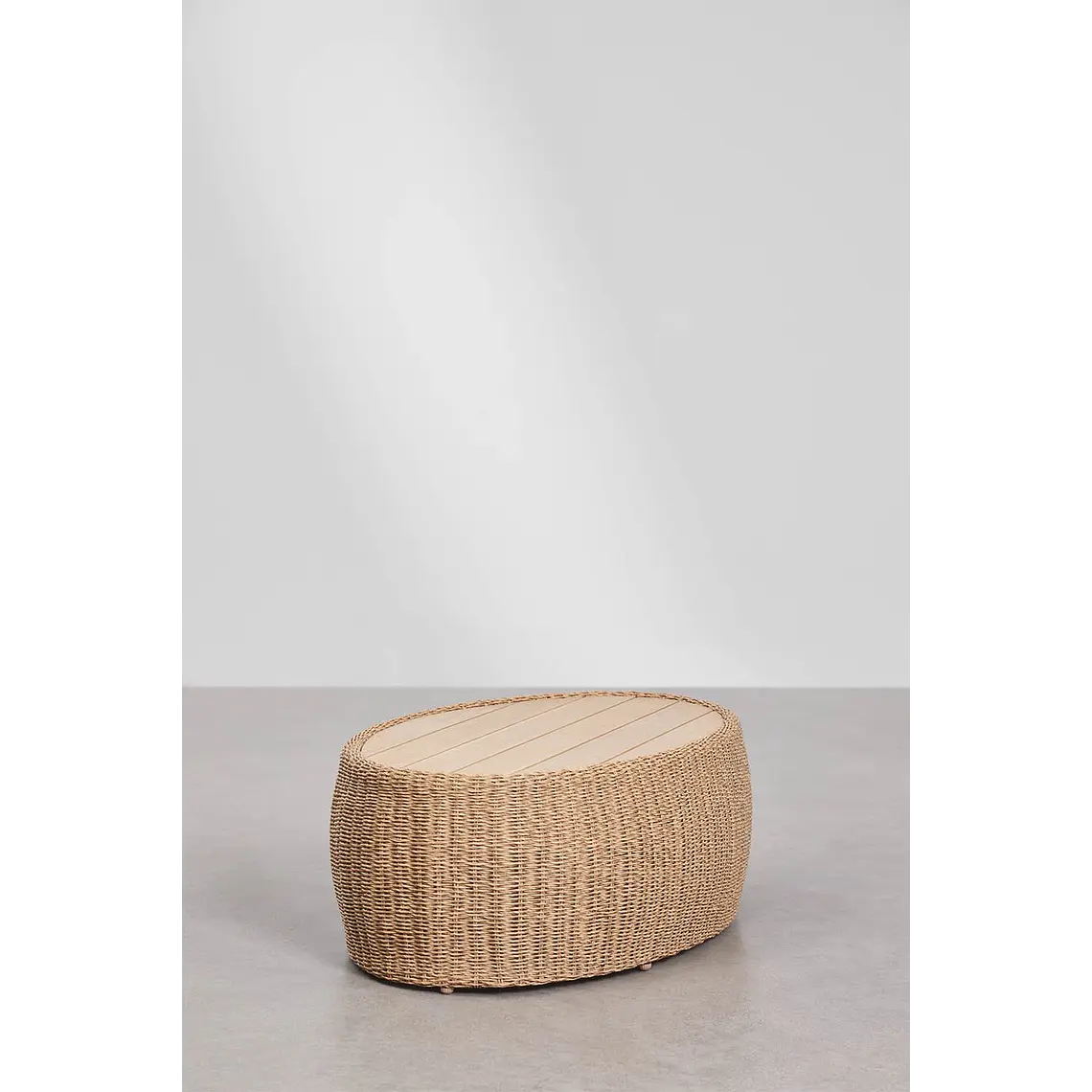 Mesa de centro para jardín ovalada 105x60 cm en madera de acacia y ratán sintético Gareva 5