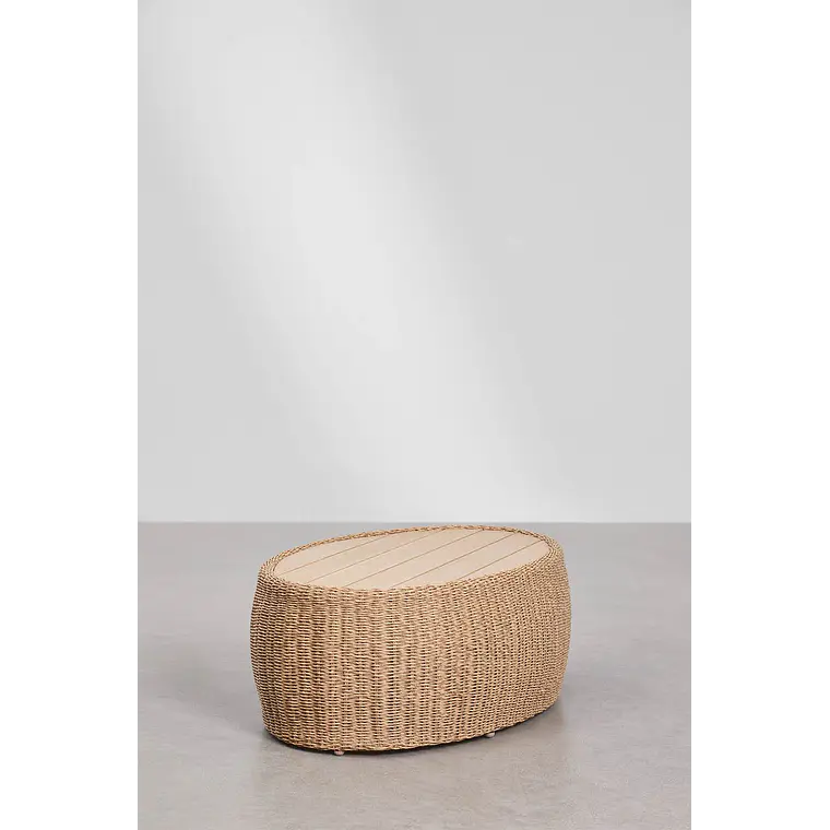 Mesa de centro para jardín ovalada 105x60 cm en madera de acacia y ratán sintético Gareva 5