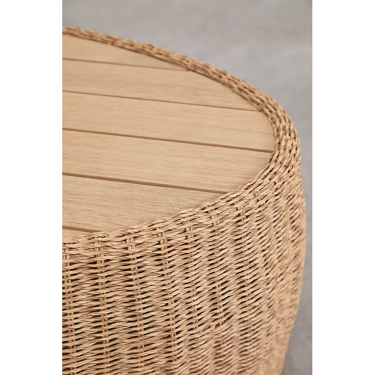 Mesa de centro para jardín ovalada 105x60 cm en madera de acacia y ratán sintético Gareva 6