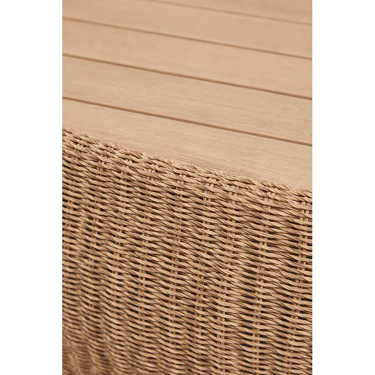 Mesa de centro para jardín ovalada 105x60 cm en madera de acacia y ratán sintético Gareva 7