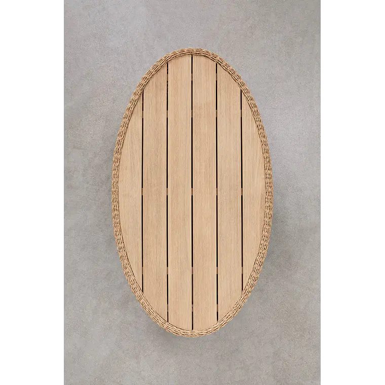 Mesa de centro para jardín ovalada 105x60 cm en madera de acacia y ratán sintético Gareva 9