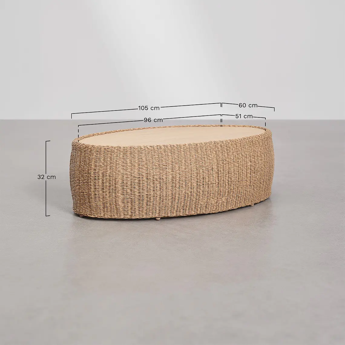 Mesa de centro para jardín ovalada 105x60 cm en madera de acacia y ratán sintético Gareva 11