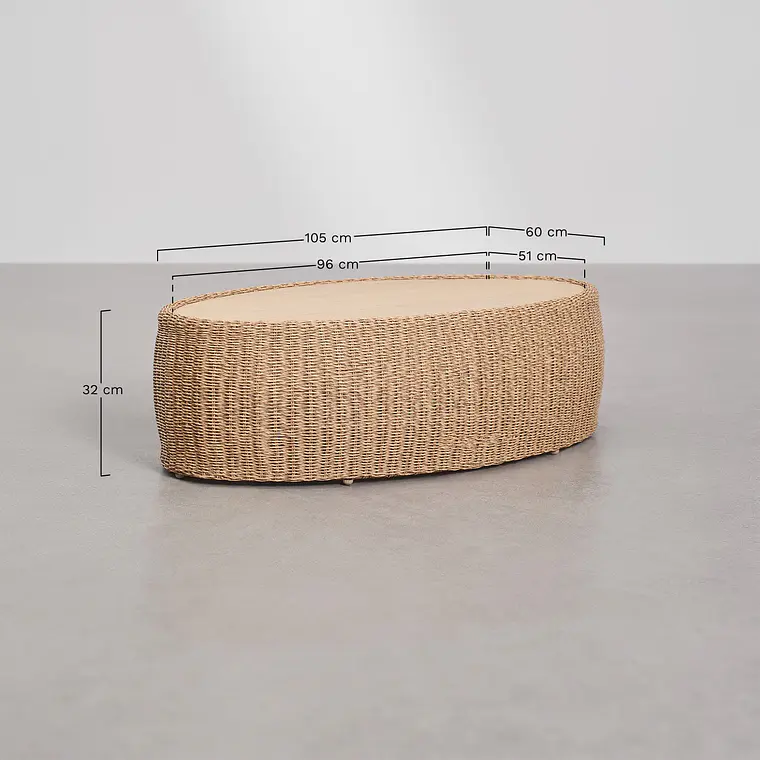 Mesa de centro para jardín ovalada 105x60 cm en madera de acacia y ratán sintético Gareva 11
