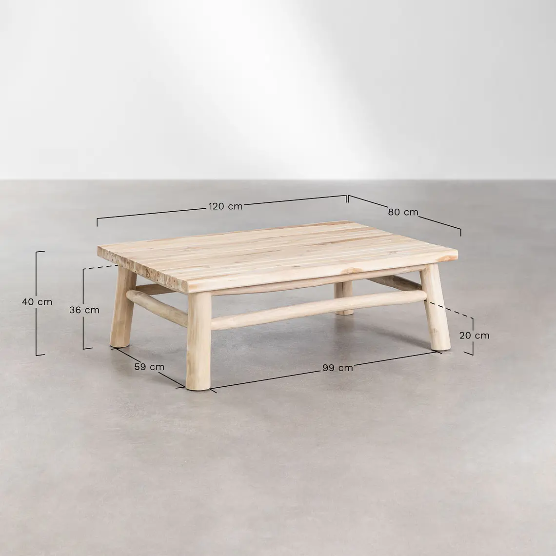 Mesa de centro para jardín rectangular 120x80 cm en madera de teca Erenia 8