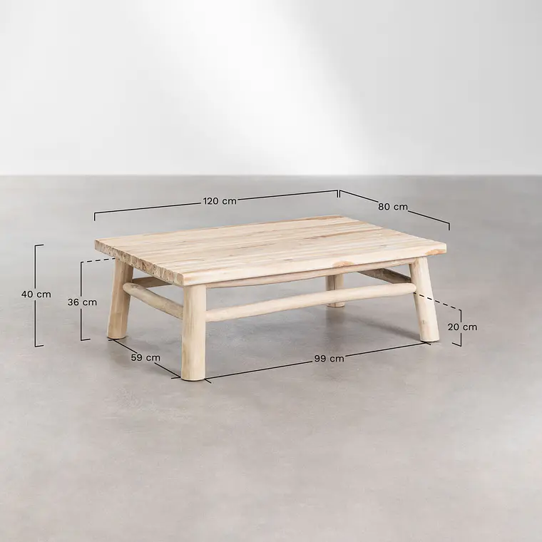 Mesa de centro para jardín rectangular 120x80 cm en madera de teca Erenia 8
