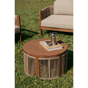 Mesa de centro para jardín redonda Ø70 cm en madera de acacia y cuerda trenzada Branova