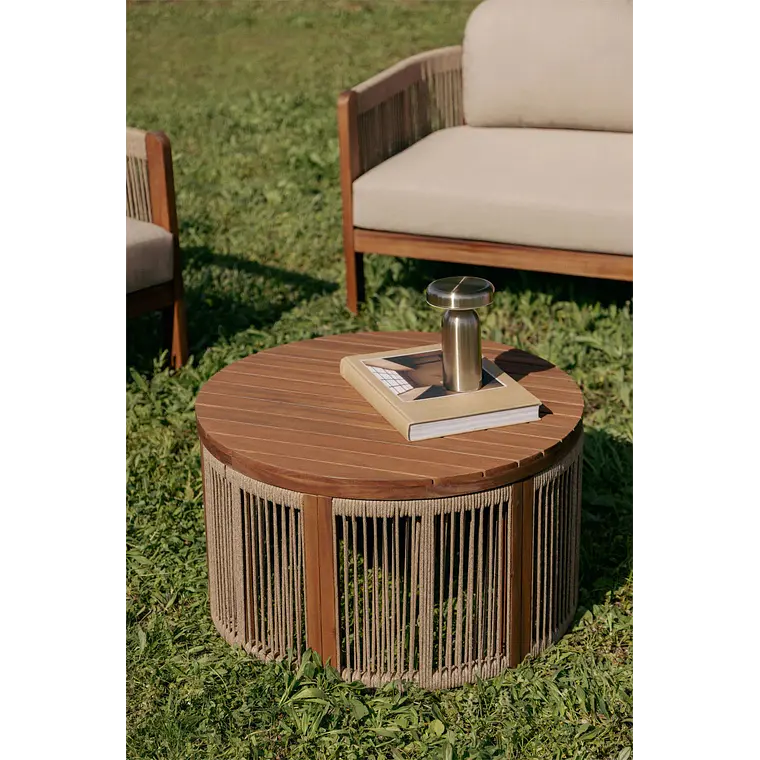Mesa de centro para jardín redonda Ø70 cm en madera de acacia y cuerda trenzada Branova 2