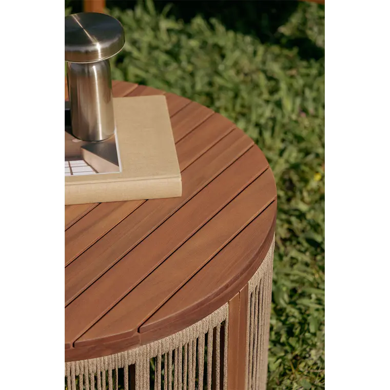 Mesa de centro para jardín redonda Ø70 cm en madera de acacia y cuerda trenzada Branova 3