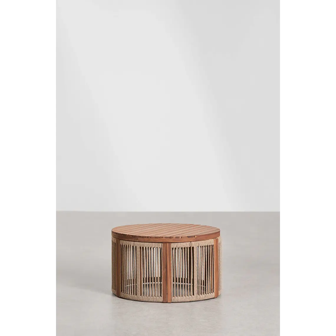 Mesa de centro para jardín redonda Ø70 cm en madera de acacia y cuerda trenzada Branova 4