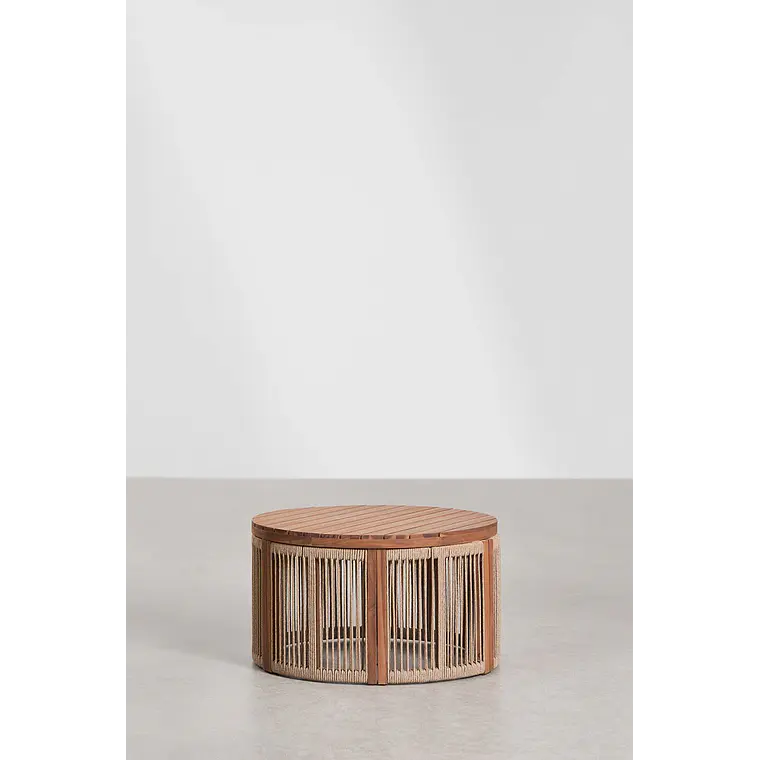 Mesa de centro para jardín redonda Ø70 cm en madera de acacia y cuerda trenzada Branova 4