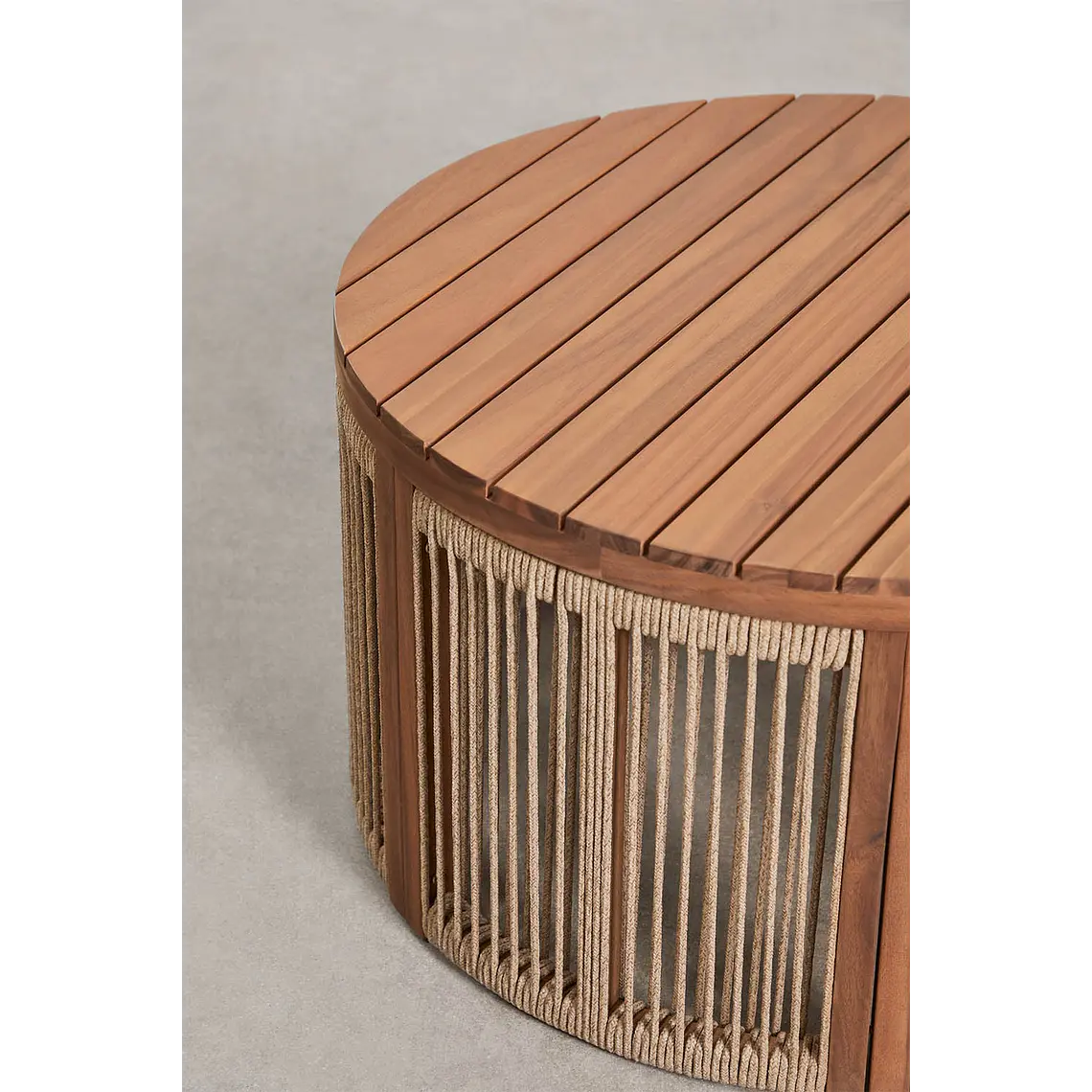 Mesa de centro para jardín redonda Ø70 cm en madera de acacia y cuerda trenzada Branova 5