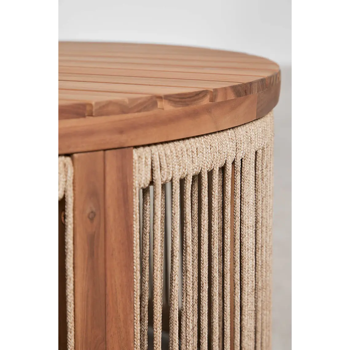 Mesa de centro para jardín redonda Ø70 cm en madera de acacia y cuerda trenzada Branova 6