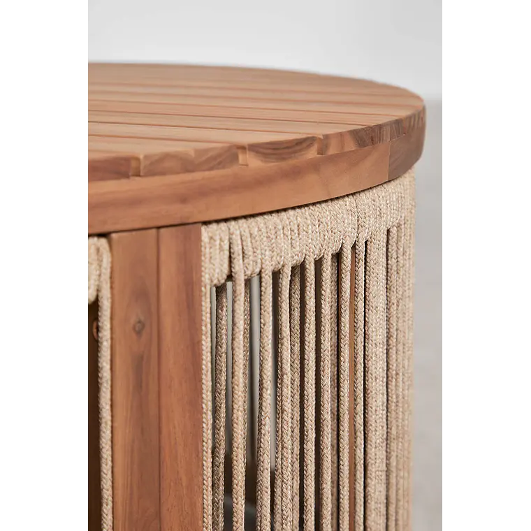 Mesa de centro para jardín redonda Ø70 cm en madera de acacia y cuerda trenzada Branova 6