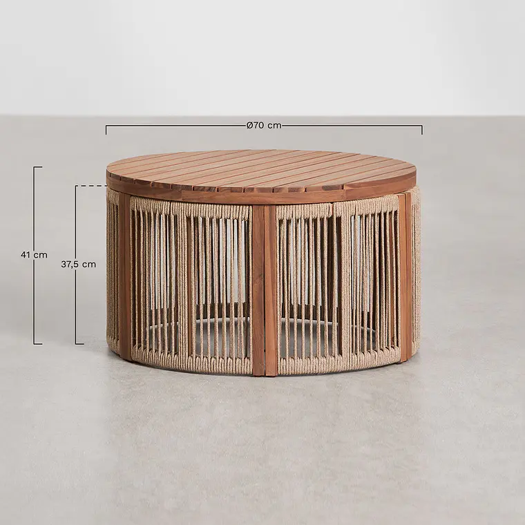 Mesa de centro para jardín redonda Ø70 cm en madera de acacia y cuerda trenzada Branova 9