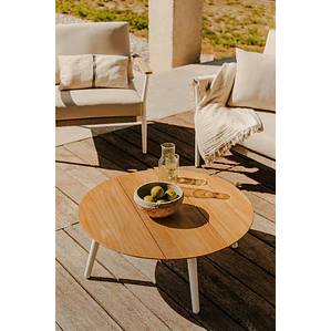 Mesa de centro para jardín redonda Ø80 cm en madera de teca y aluminio Neria