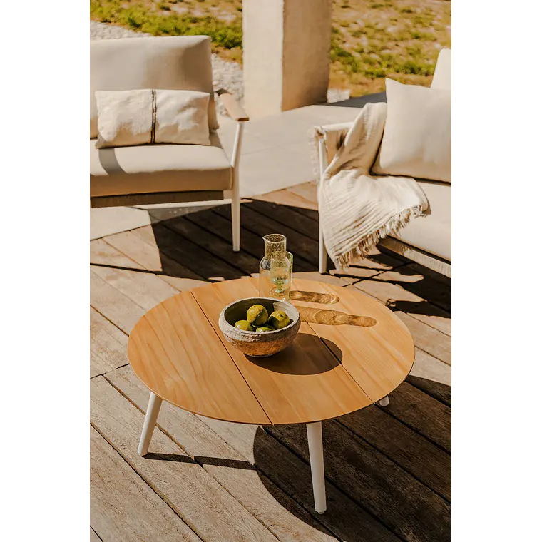 Mesa de centro para jardín redonda Ø80 cm en madera de teca y aluminio Neria 2