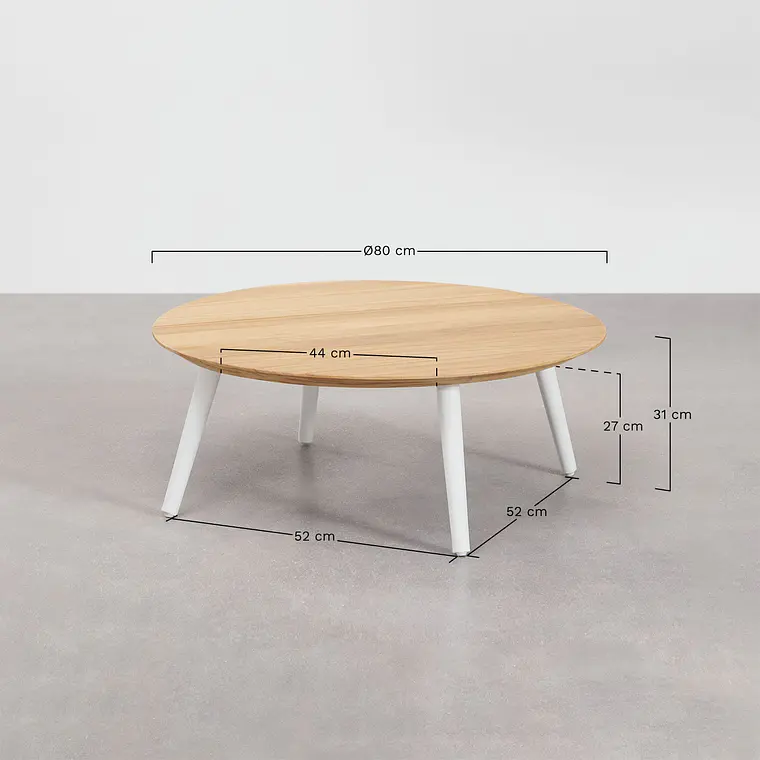 Mesa de centro para jardín redonda Ø80 cm en madera de teca y aluminio Neria 7