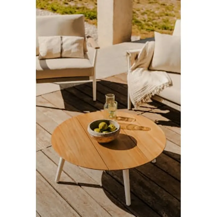Mesa de centro para jardín redonda Ø80 cm en madera de teca y aluminio Neria 8