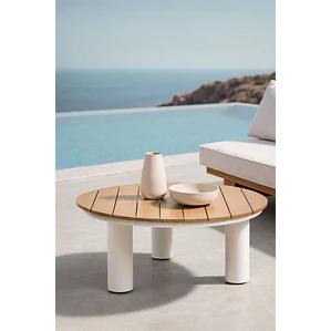 Mesa de centro para jardín redonda Ø80 cm en madera de teca y aluminio Valena